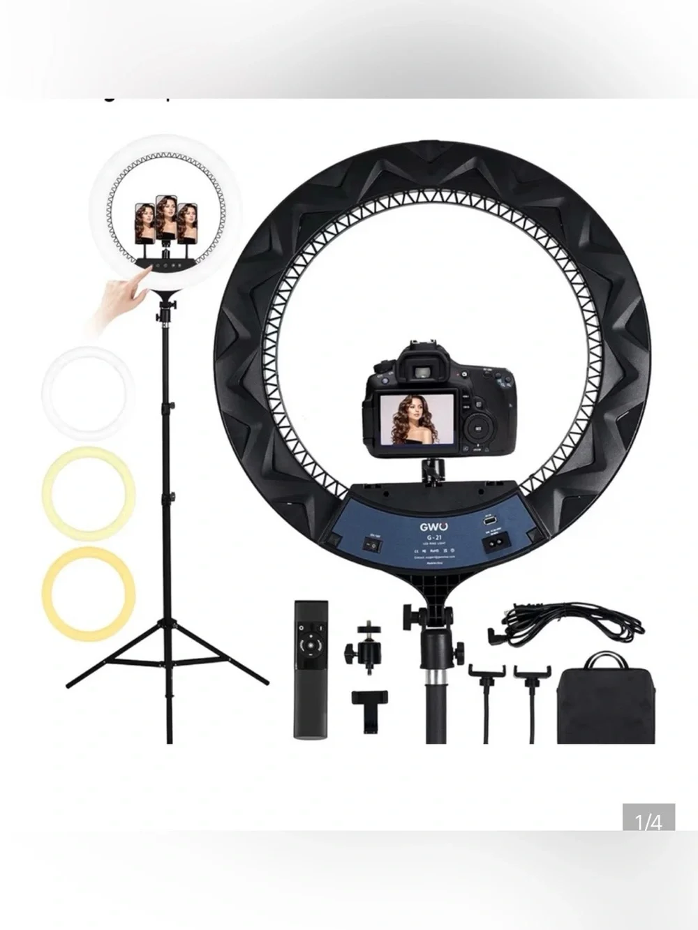 21-inch Black LED Ring Light with Camera Mount & Tripod